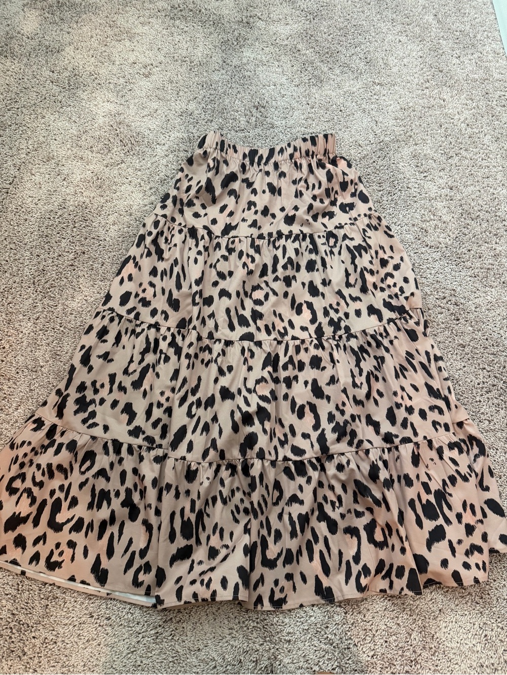 Tiered Maxi Skirt in Beige Leopard Print